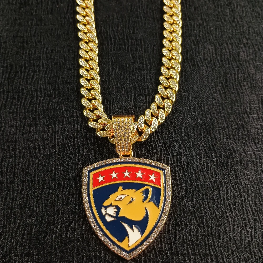 Florida Panthers 20 Inch Necklace Pendant Cuban Chain Link NHL Hockey Jewelry